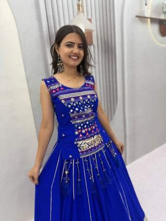 Pure Cotton Fabric Blue Colour Mother Daughter Navratri Combo