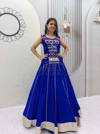 Pure Cotton Fabric Blue Colour Mother Daughter Navratri Combo