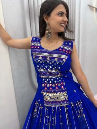 Pure Cotton Fabric Blue Colour Mother Daughter Navratri Combo