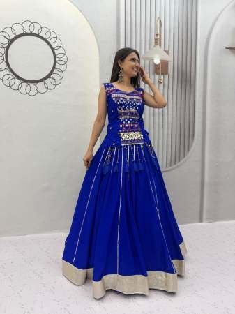 Pure Cotton Fabric Blue Colour Mother Daughter Navratri Combo