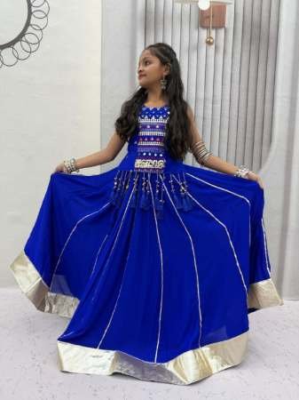 Pure Cotton Fabric Blue Colour Mother Daughter Navratri Combo