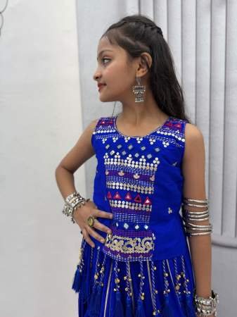 Pure Cotton Fabric Blue Colour Mother Daughter Navratri Combo