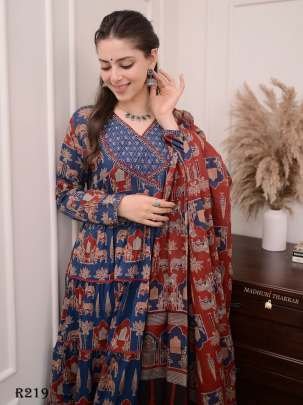 Blue Pure Cotton Readymade Anarkali Suits Sets