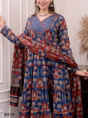 Blue Pure Cotton Readymade Anarkali Suits Sets