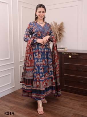 Blue Pure Cotton Readymade Anarkali Suits Sets