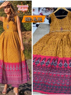 Pure Digital print  Chinon with Handwrok   Embroidery work kurtis