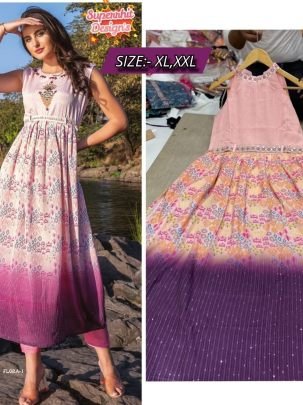 Pure Digital print  Chinon with Handwrok   Embroidery work kurtis