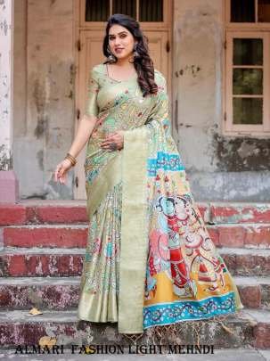 Pure Digital Silk Printed Light Mehendi Saree