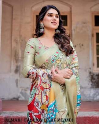 Pure Digital Silk Printed Light Mehendi Saree