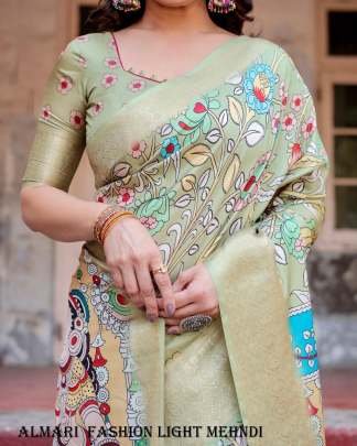 Pure Digital Silk Printed Light Mehendi Saree