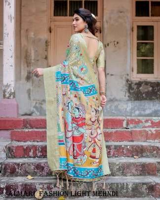 Pure Digital Silk Printed Light Mehendi Saree