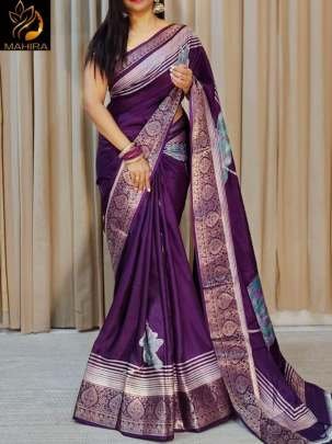Pure Dola Silk Violet Light Weight Saree For Women