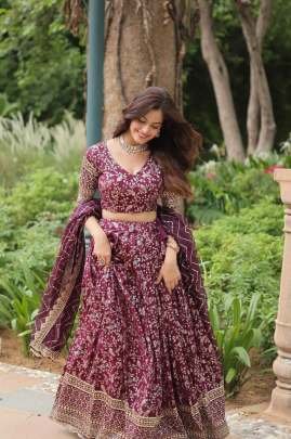 Pure Dyeable Viscose Jacquard Wine Lehenga Choli With Dupatta