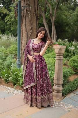 Pure Dyeable Viscose Jacquard Wine Lehenga Choli With Dupatta