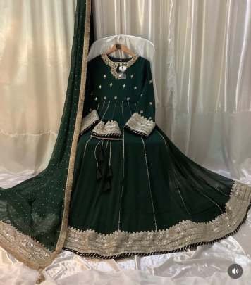 Green Georgette Gown Pent and Dupatta Set Fully Stitched