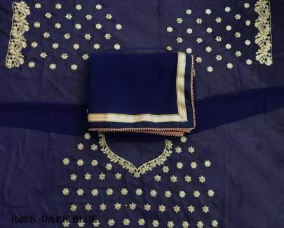 Pure Georgette Saree In Moti lace Border Dark Blue Saree
