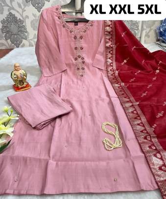 Pure Hand Work Pink Colour Top, Bottom Dupatta Set