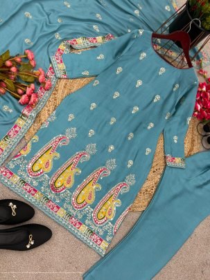 Pure Heavy Chinnon Silk With Heavy Embroidery Work suit by fab funda