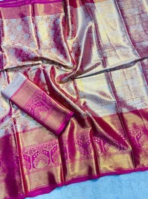 Pure Kanjivaram Silk Magenta Zari Border Saree
