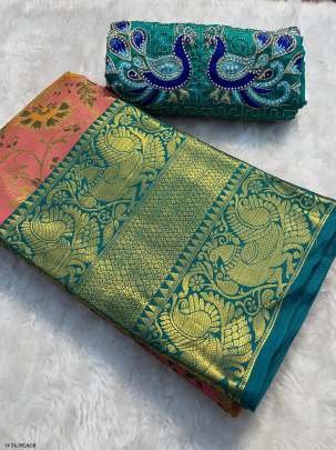 Pure Kanjivaram Silk Peach Saree