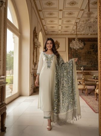 Pure Khadi Cotton Embroidered Kurti Pant Set