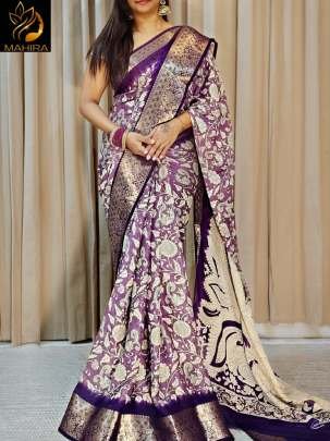 Pure Lightweight Dola Silk Saree With Lavender Shibori Print Design