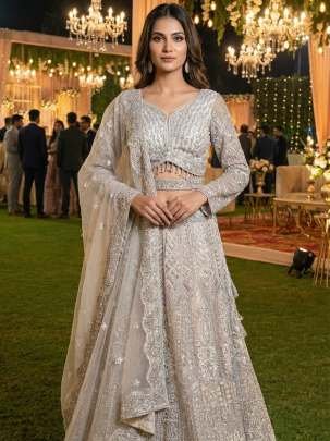 Pure Net Fabric Silver Colour Lehenga Choli With Dupatta