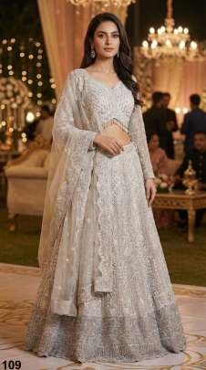 Pure Net Fabric Silver Colour Lehenga Choli With Dupatta