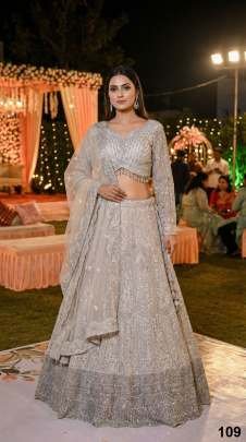 Pure Net Fabric Silver Colour Lehenga Choli With Dupatta