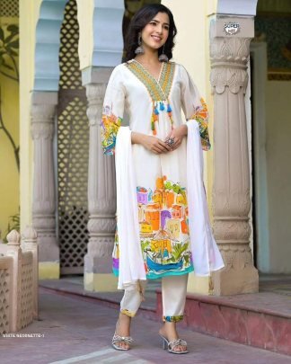 Pure Printed Georgette top with Embroidery  and mirror work Designer suit
