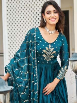 Pure Rangoli Rama Colour Gown With Dupatta