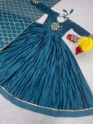 Pure Rangoli Rama Colour Gown With Dupatta