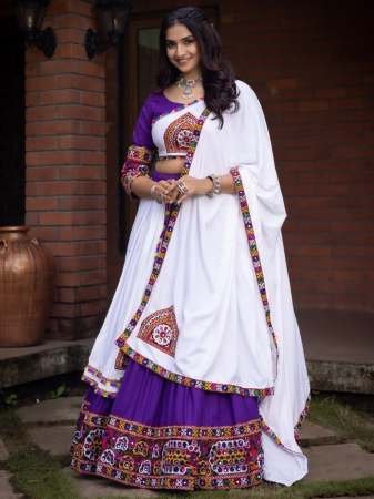 Pure Rayon Cotton Purple Colour Navratri Lehenga