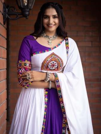 Pure Rayon Cotton Purple Colour Navratri Lehenga