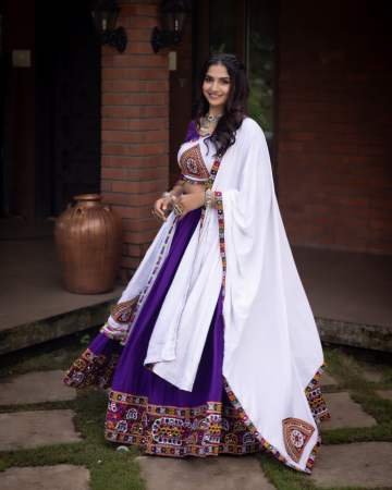Pure Rayon Cotton Purple Colour Navratri Lehenga