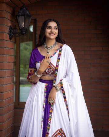 Pure Rayon Cotton Purple Colour Navratri Lehenga