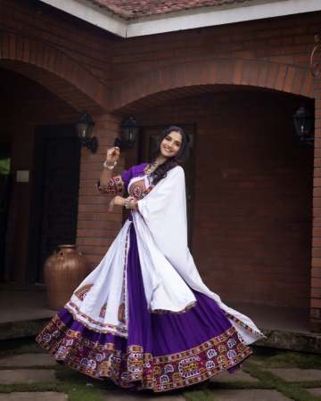 Pure Rayon Cotton Purple Colour Navratri Lehenga
