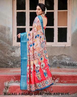 Pure Silk Digital Printed Light Pink And Blue Saree