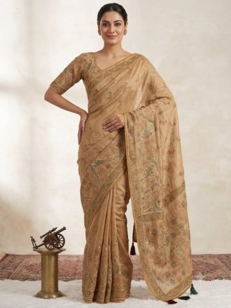 Pure Simar Silk Digital Print And Hand Work Saree