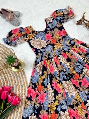 Pure Soft Cotton Floral Print Kids Gown
