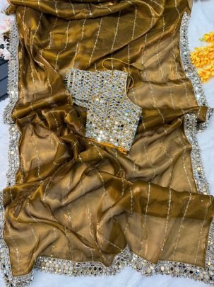 Pure Soft Jimmy Choo Silk Golden Sarees With Blouse