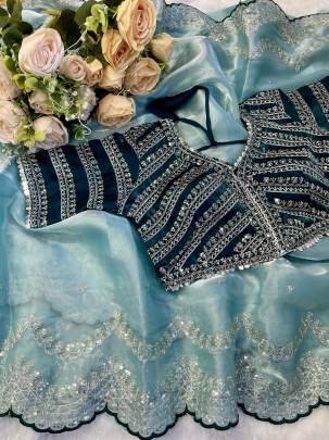 Pure soft zimmy choo silk saree with amazing embroidery Stitched Blouse