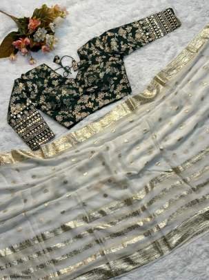 Pure Viscose Saree With ReadyMade Green Blouse