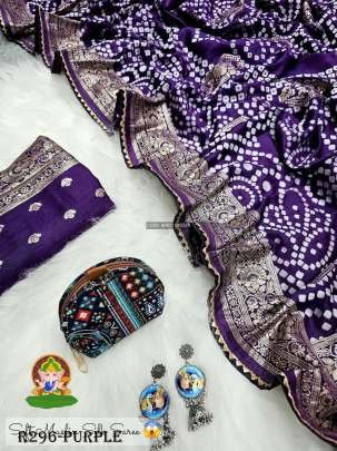 Purple Bandhani Printed Soft Muslin Silk Saree