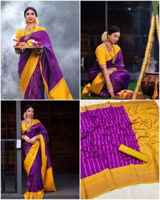 Purple Beautiful Rich Pallu Soft Lichi Banarsi Silk Saree