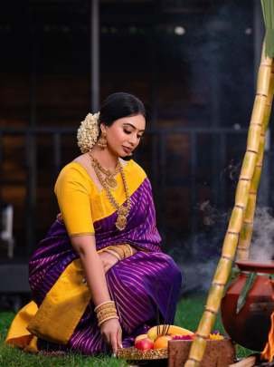 Purple Beautiful Rich Pallu Soft Lichi Banarsi Silk Saree