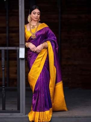 Purple Beautiful Rich Pallu Soft Lichi Banarsi Silk Saree