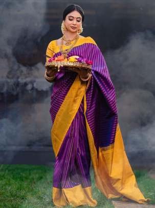 Purple Beautiful Rich Pallu Soft Lichi Banarsi Silk Saree