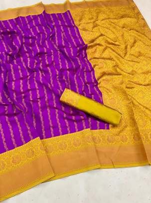 Purple Beautiful Rich Pallu Soft Lichi Banarsi Silk Saree