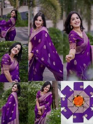 Purple Butta Jacquard Work Lichi Silk Saree